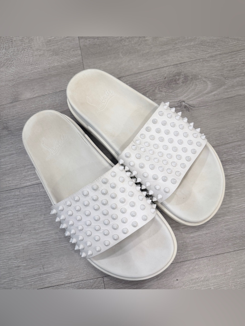 Christian Louboutin White Studded Slide Sandals with Spikes Size 10